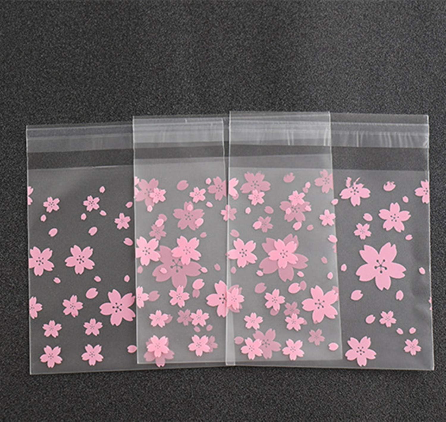 200 Pieces Self Adhesive Cookie Bags Candy Bags Party Favor Bags Treat Bags gift bag (Cherry blossoms)