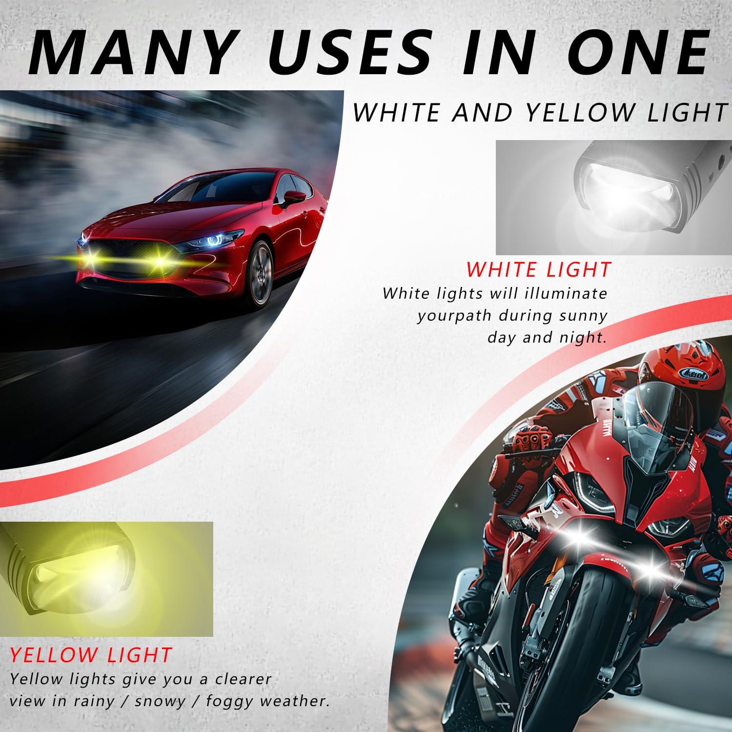 Motorcycle Driving Lights Double Color Lights White/Amber 3 Modes Hi/Lo Beam Sport Front Grille LED Lights with Lens Waterproof for SUV ATV Bike UTV Truck Boat,Pack of 2