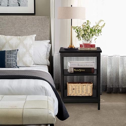 Miniatura 4 de VECELO Mesa auxiliar versátil con estante de almacenamiento, mesitas de noche para sala de estar, muebles de dormitorio, estantes, negro clásico,