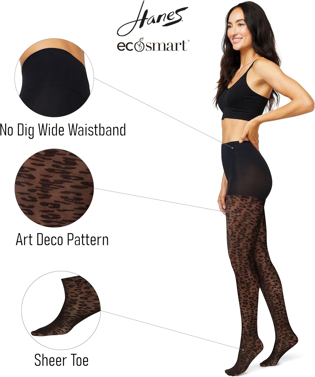 Hanes EcoSmart Women's Leopard Animal Print Fashion, No Dig Wide Waistband, Sheer Toe, Tights - Image 2