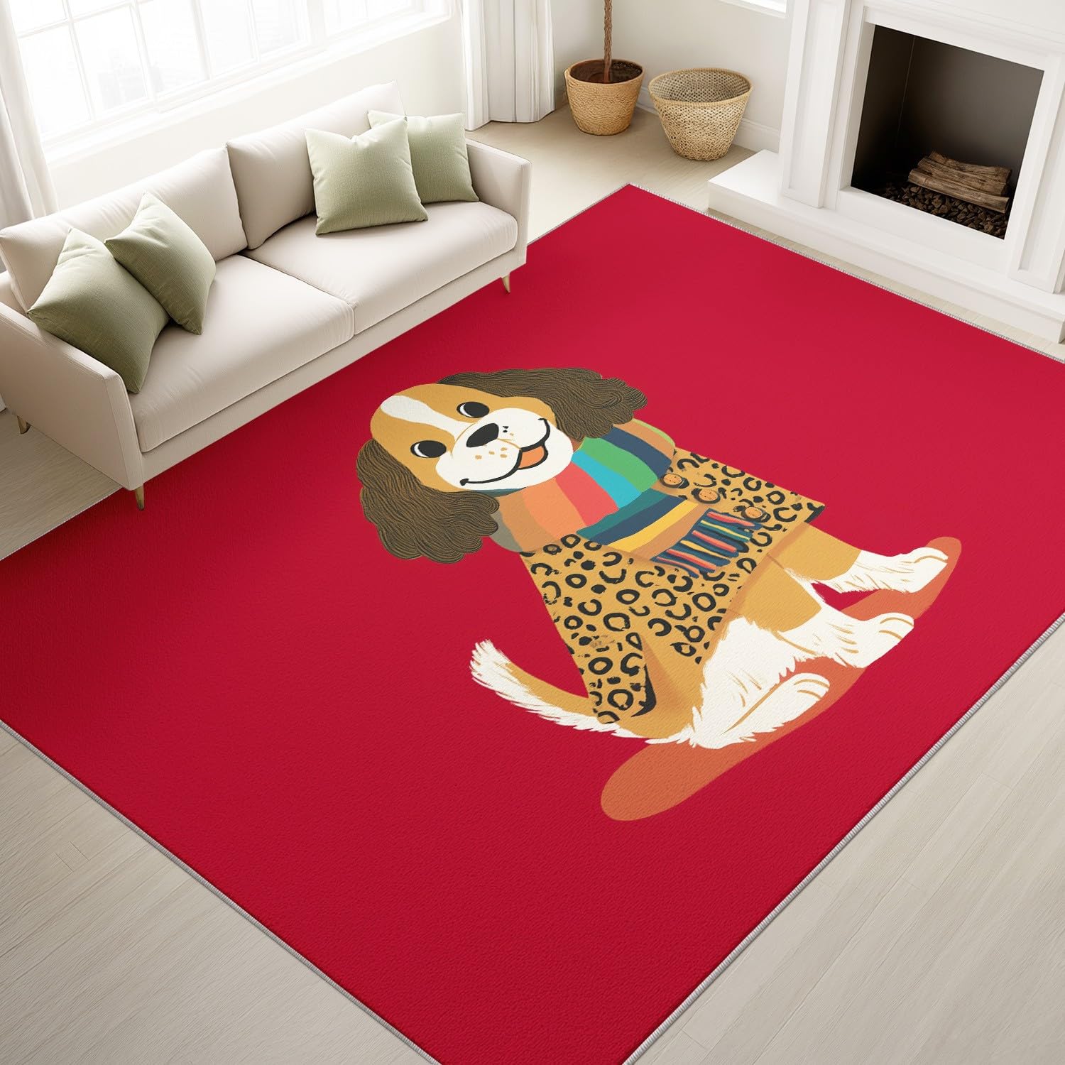 Générique Dywan do pokoju dziecięcego 120 x 180 cm, urocze zwierzątka, czerwony, samoprzylepny, miękki dywan z mikrofibry do salonu, sypialni, kuchni i jadalni