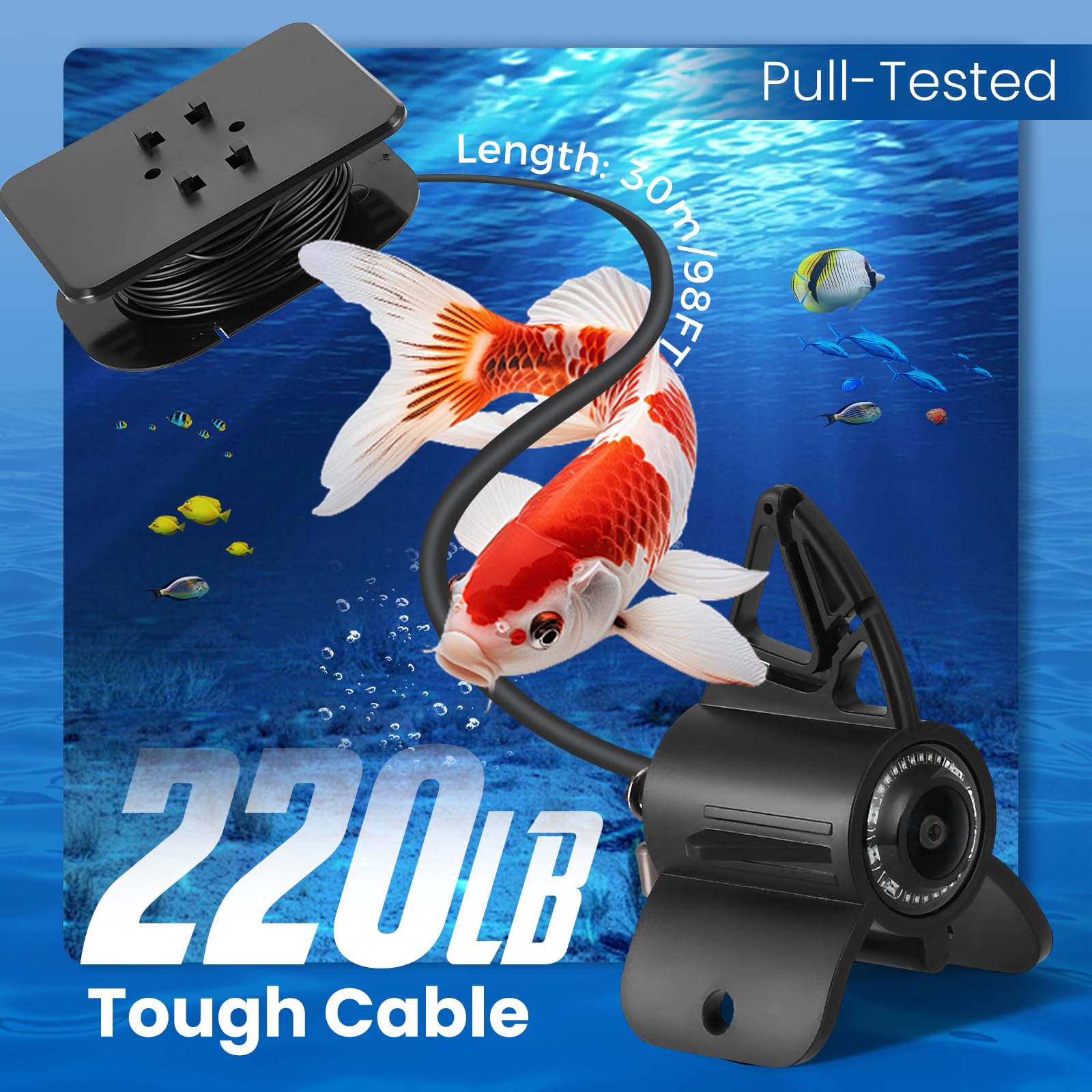 Ecoscandaglio da Pesca, con Telecamera Subacquea, Display IPS 4.3 Pollici, Cavo 30m, Visione Notturna Infrarossi Grandangolo 220°, Impermeabile IP65, per Pesca in Mare, Fiume, Lago e su Ghiaccio