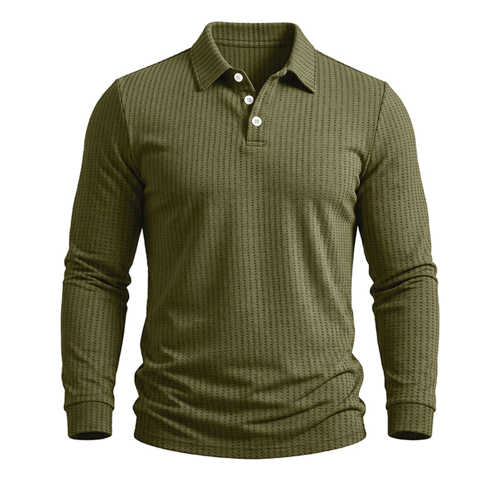 Polos Hombre Manga Larga,Cuello Vuelto Camiseta Manga Larga Hombre de Gofre Color Sólido Camisa Casual Cómodo Transpirable Pullover Top Corte Regular Camisetas Basica de Diario Oficina Trabajo
