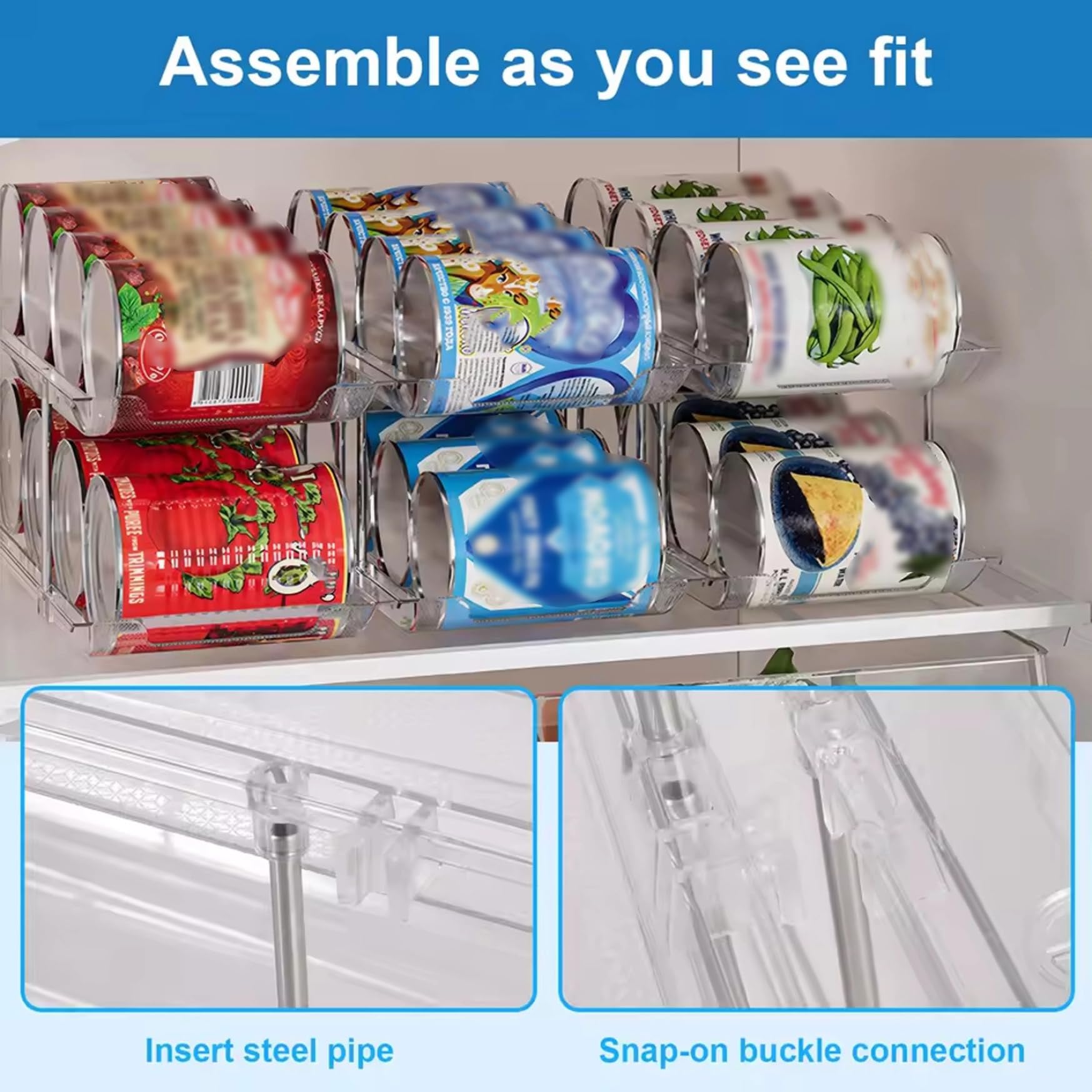 Soportes para latas para despensa Organizador de latas de plástico transparente de 3 niveles para gabinete de cocina, refrigerador, mostrador, almacenamiento, dispensador de alimentos enlatados