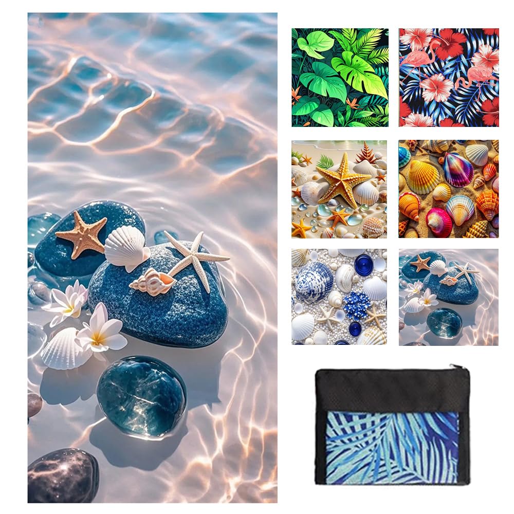 JAODFK Microfibre Beach Towel 71"X32" Quick Dry Lightweight Sand Free Large Thin Towels Travel Essentials For Adults Womens Swim Bath Accessories Mats Holiday Must Haves Sea Shell D