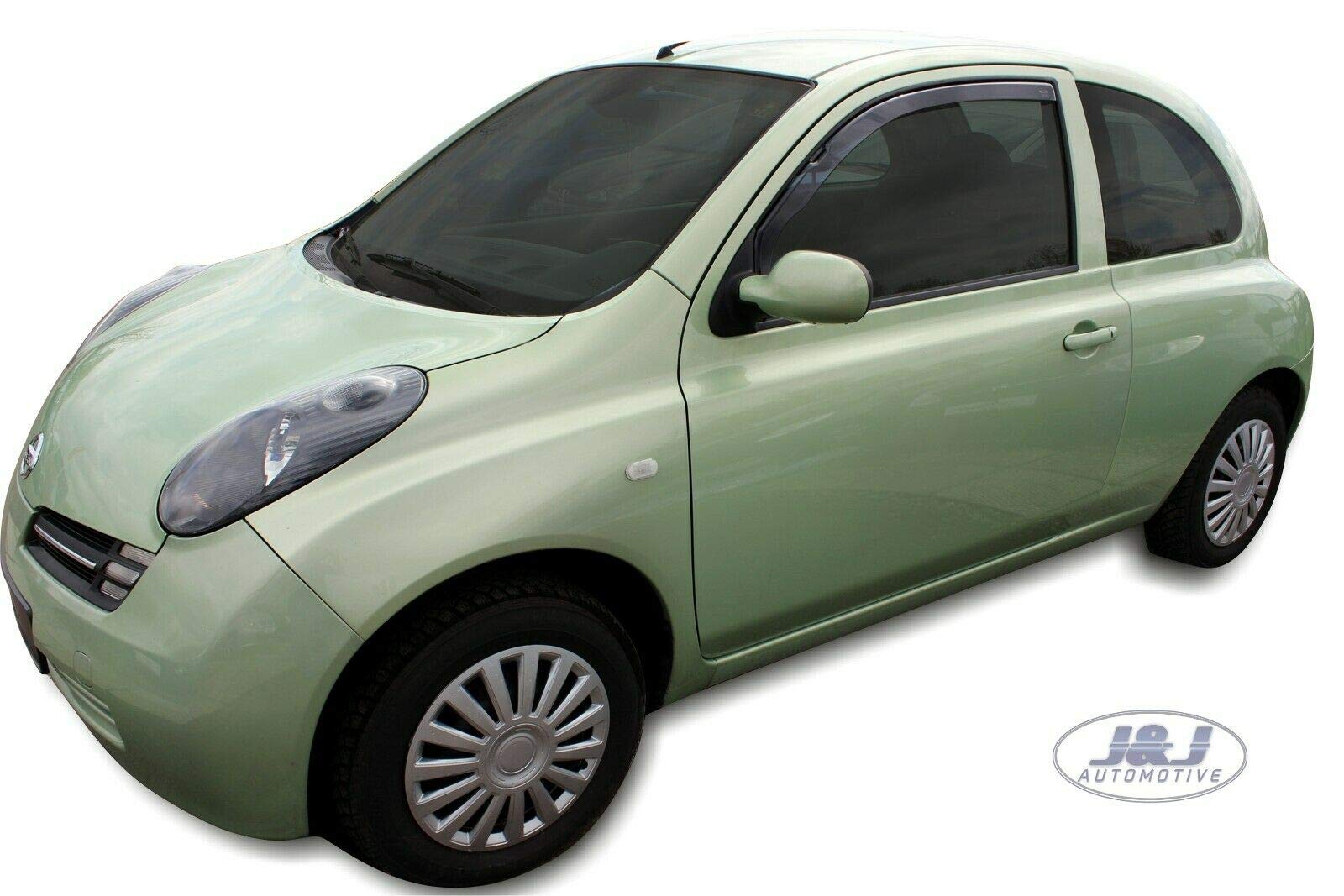 J&J AUTOMOTIVE Deflettori d'Aria per Nissan Micra K12 3-Porte 2002-2010, Set da 2 Pezzi, Nero Fumé Oscurato Heko