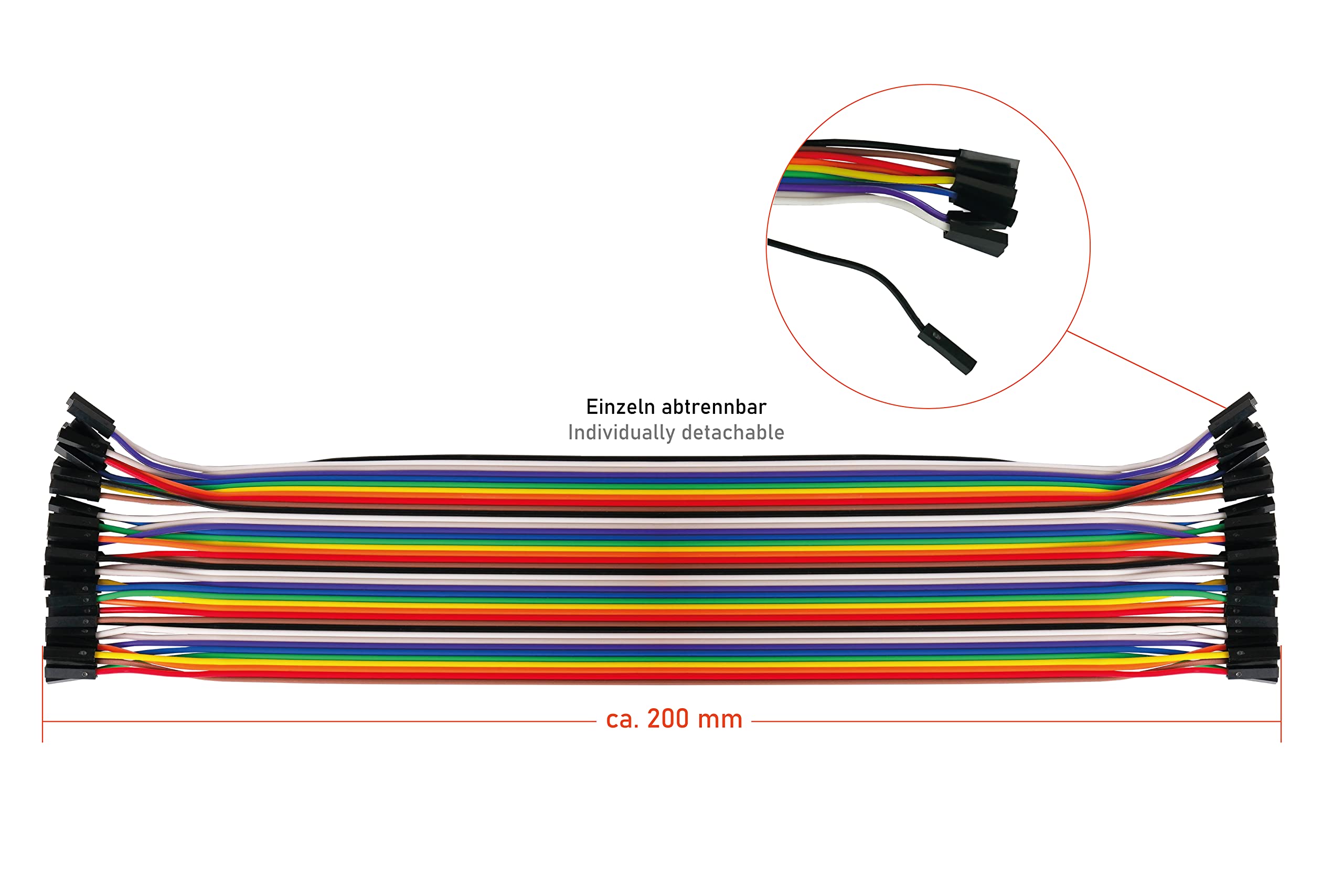 Kabelmeister Jumper Wire – 40-Pin, Male To Female, 40 Cm, Für Arduino, Raspberry Pi, Breadboard, Farbcodiert