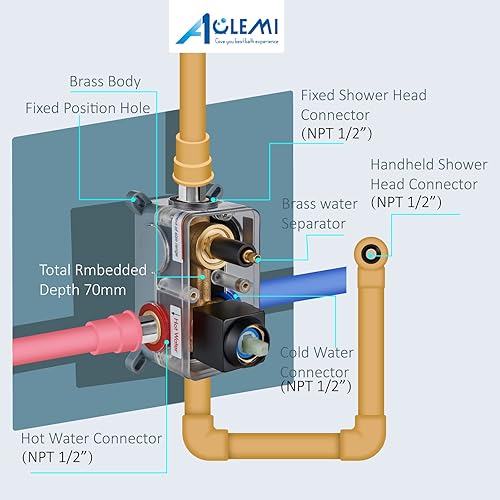 Miniatura 5 de Aolemi Sistema de ducha de montaje en techo de 16 pulgadas, cabezal de ducha de lluvia negro mate con 3 funciones, rociador de mano ABS para baño,