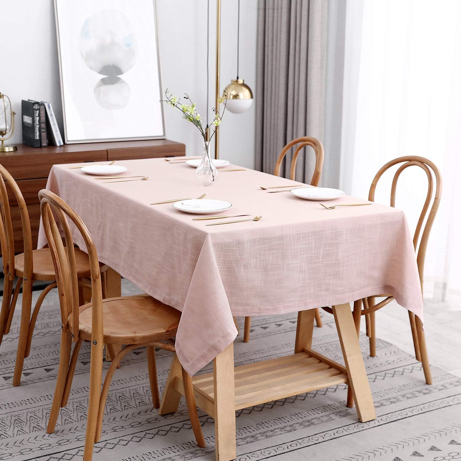 maxmill Lux Faux Linen Table Cloth with Slubby Yarn Textured Weaves Wrinkle Free Anti-Shrink Soft Tablecloth Decorative Table Cover for Outdoor and Indoor Use Rectangle 60 x 104 Inch Blush