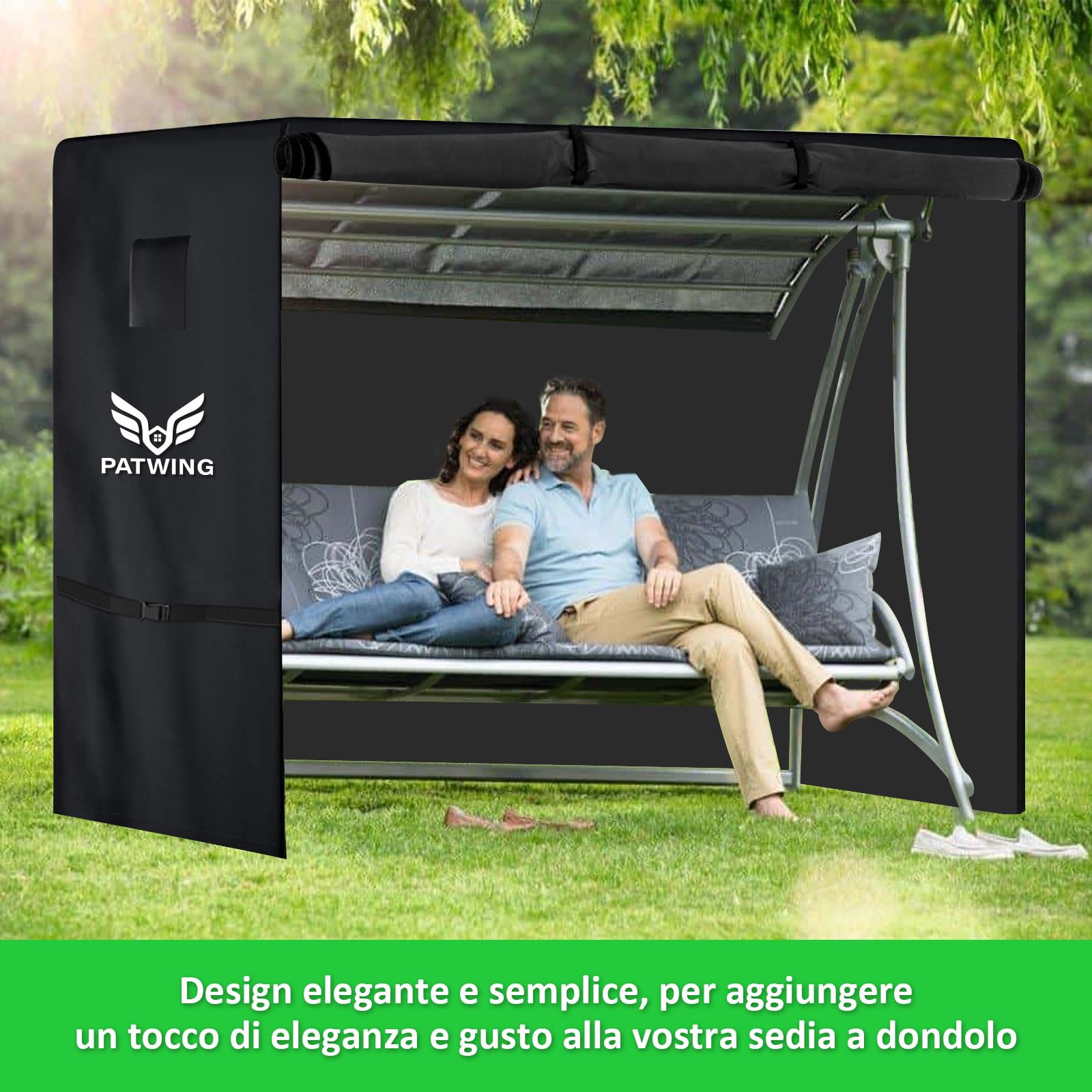 Copertura per Dondolo da Giardino Impermeabile，215x125x170cm | 3 Posti, Anti-UV, Antivento, Antipolvere, Resistente Agli Strappi, Per Terrazza, Patio E Giardino