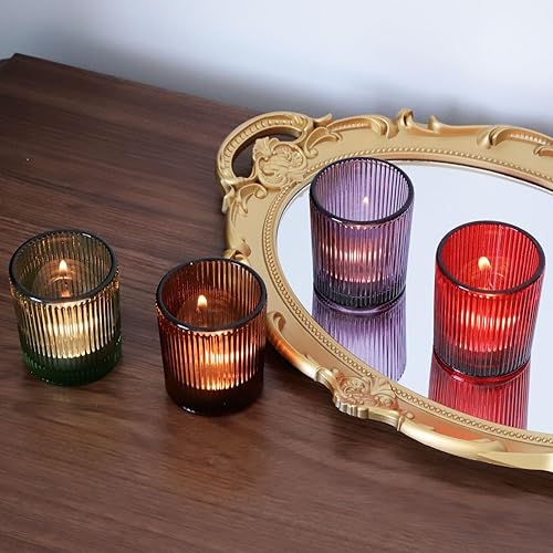 Miniatura 26 de VOHO Juego de 12 portavelas rojos, portavelas votivas de vidrio acanalado a granel para decoraciones de festividades/fiestas, portavelas de velas