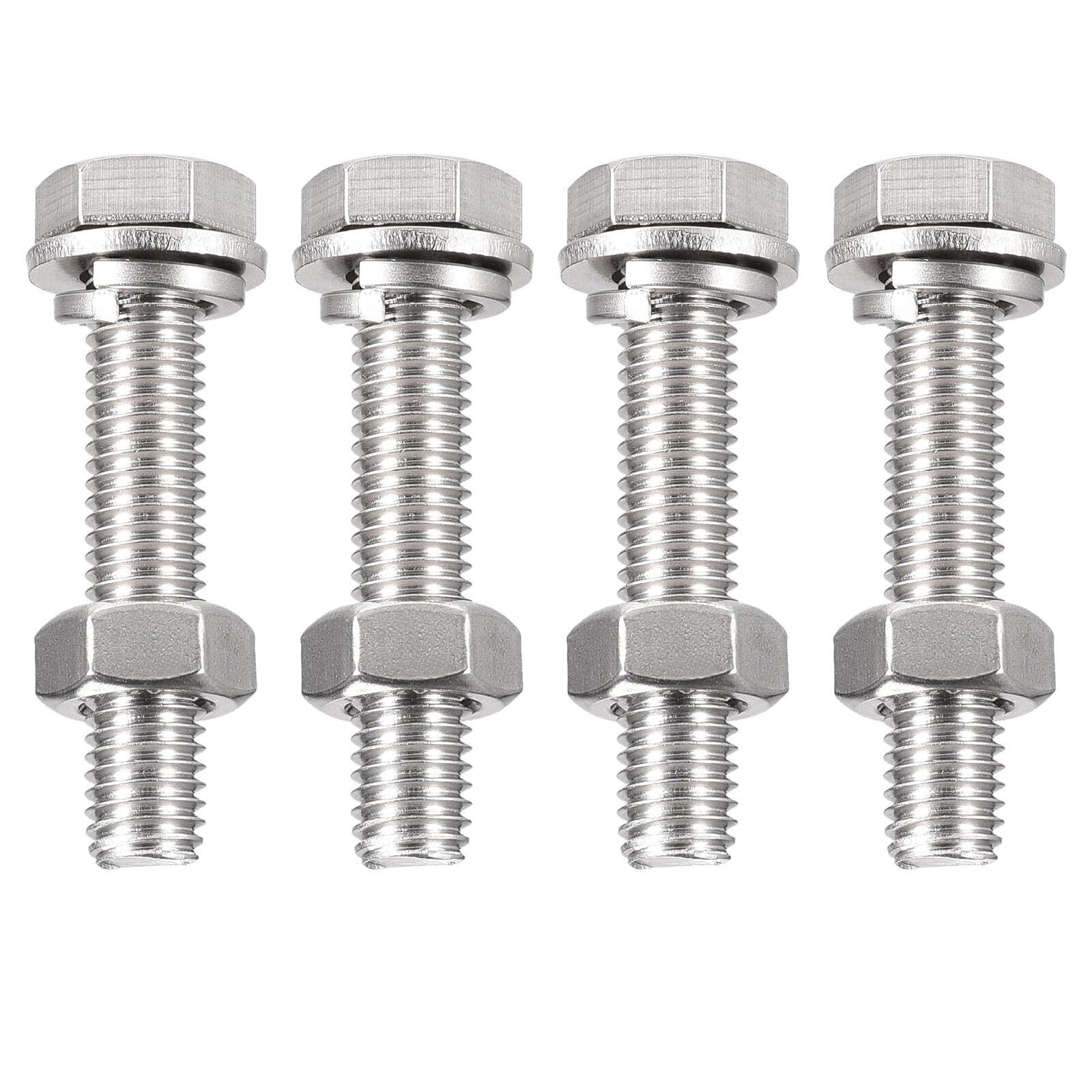 TA-VIGOR 4Pcs M10 x 55mm Hex Head Screws Bolts, Nuts, Flat & Lock Washers Kits, Fully Thread Hexagon Bolts
