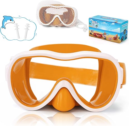 Miniatura 13 de Gafas de natación para niños, máscara de buceo, máscara de buceo, gafas de natación con cubierta de nariz y correas elásticas anchas con bolsa de