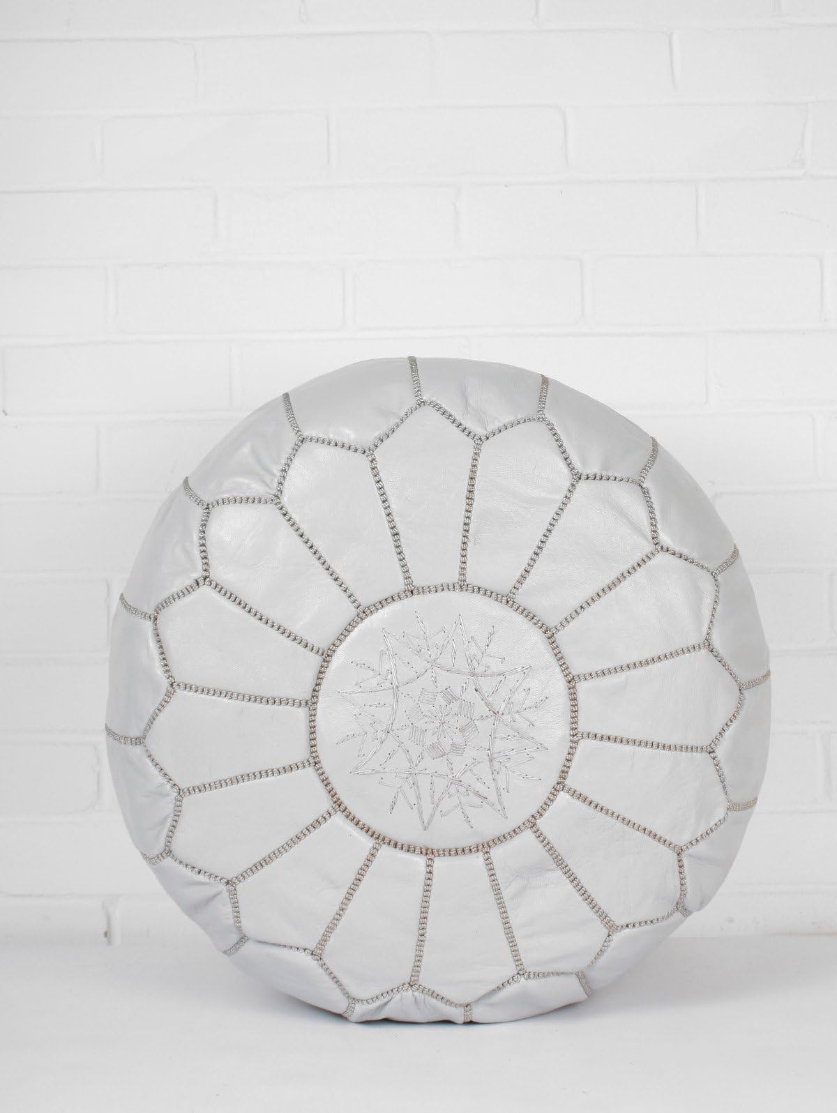 Palamina Grey Leather Pouffe - Moroccan, filled