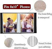 Vista 4 de Álbum de fotos de 8x10 pulgadas con bolsillos transparentes, cubierta de piel, álbum de fotos deslizable para 100 fotos verticales de 8x10, libro