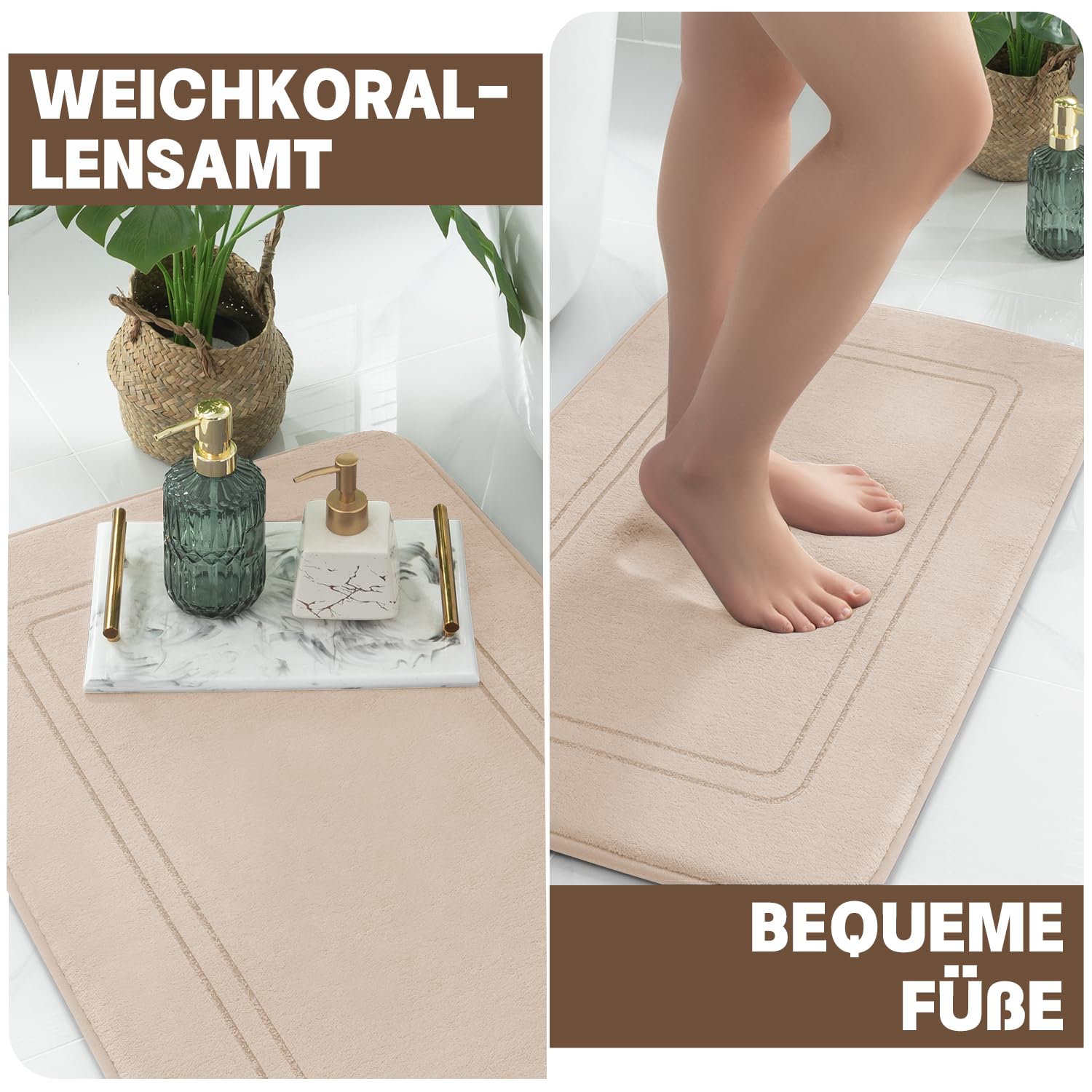 chakme Tapis de Bain en Mousse à mémoire de Forme - Tapis Salle de Bain Absorbant - Tapis de Bain Antidérapant - pour Salle de Bain et Salon - 43 x 61 cm - Beige