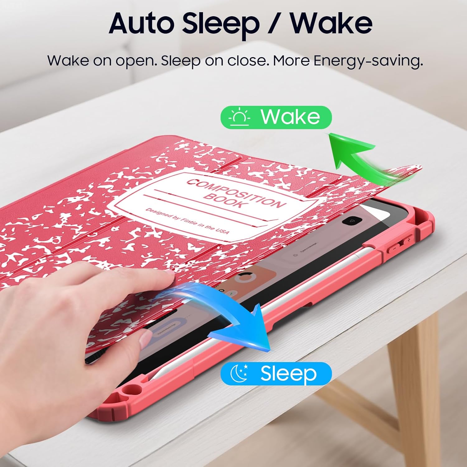 Fintie Hybrid Slim Case for iPad (A16) 11th Generation 11 Inch (2025), iPad 10th Generation 10.9 Inch (2022) - Shockproof Cover with Clear Transparent Back Shell & Pencil Holder, Composition Book Pink - Image 8