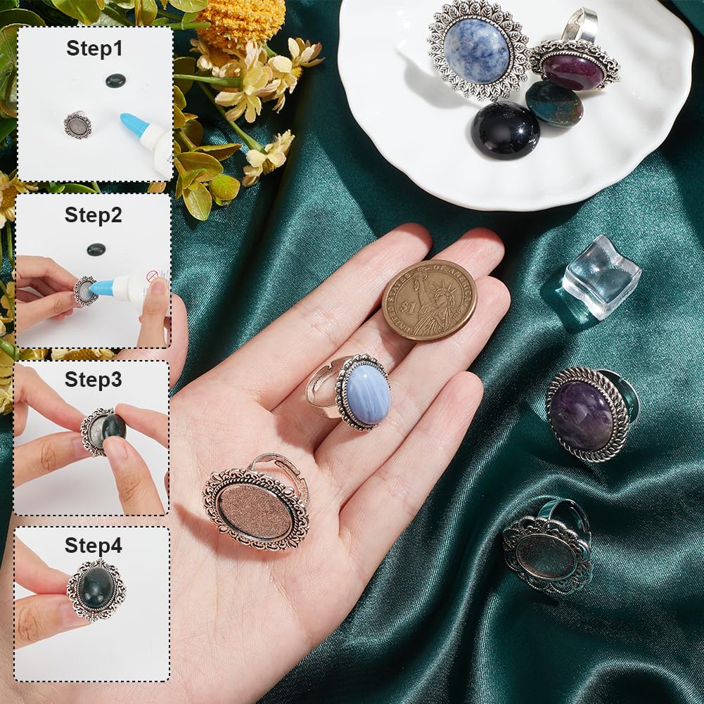 SUNNYCLUE 6 pcs Paramètres de Cabochon Anneaux Lunette Bague