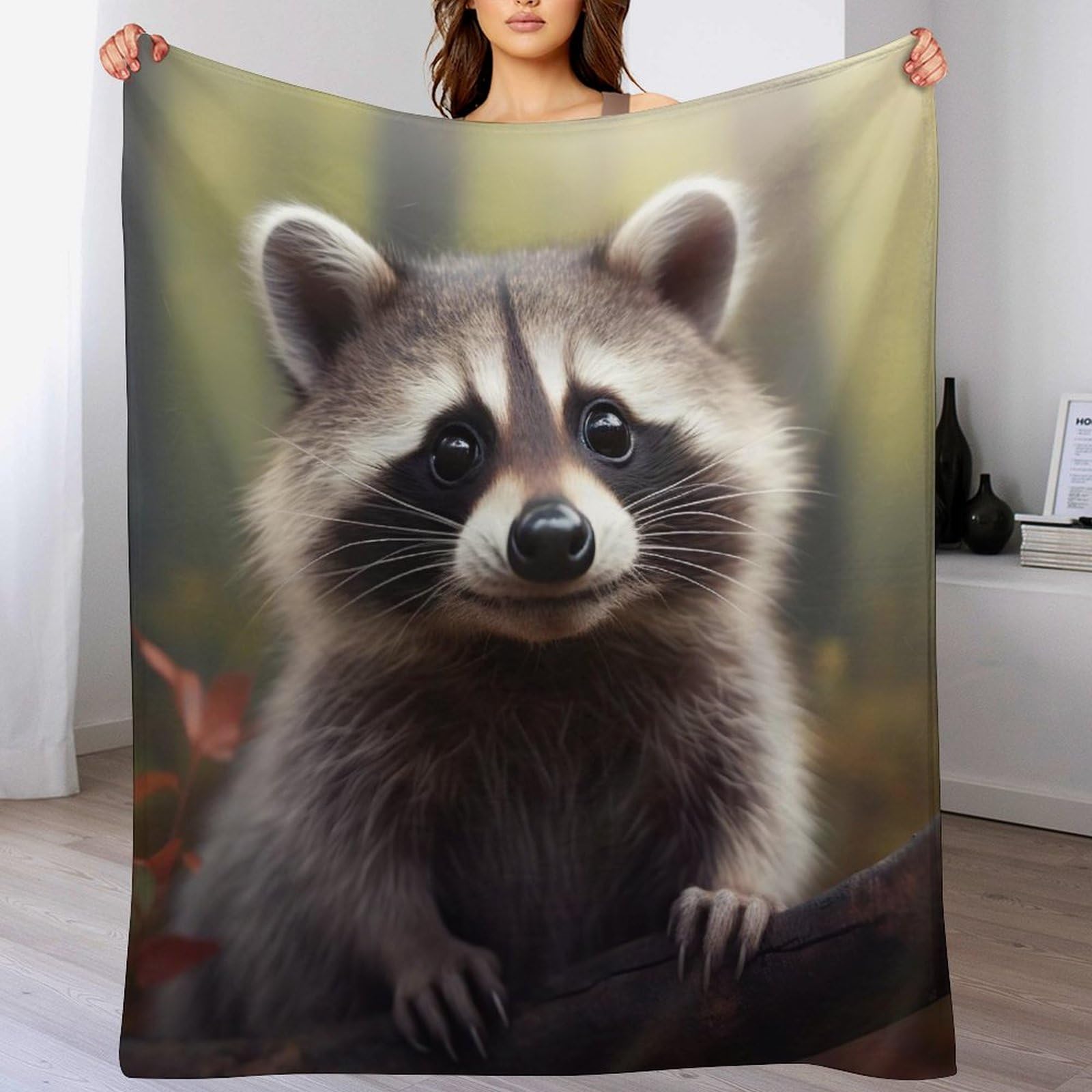 Couverture polaire raton laveur 3D 100x130 cm pour lit et canapé