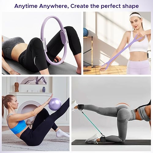 Miniatura 6 de Pilates Ring Kit for Women, Pilates Equipment Accessories, Home Workout Set with Magic Circle, Mini Exercise Ball, Ankle Resistance Bands & Yoga