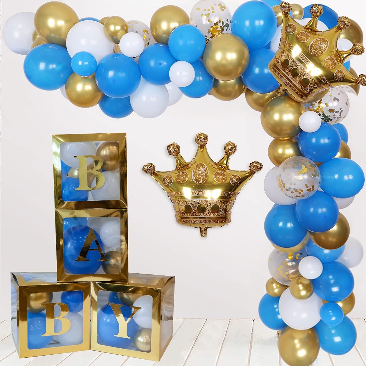 Royal Prince Baby Shower Decorations for Boys - Little Prince Balloon Garland Arch Kit with Baby Balloon Boxes Crown Balloons for It’s Royal Themed Birthday Party Decorations Supplies