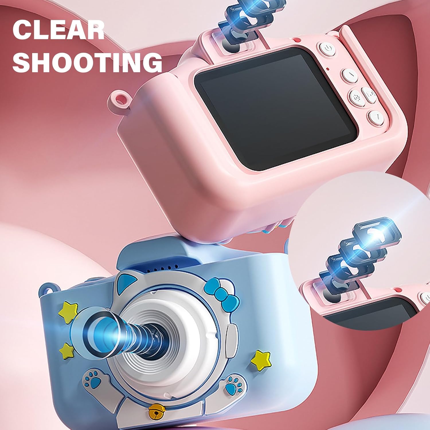 漫画ダブルレンズデジタル子供用カメラ高精細ビデオレコーダーデータ転送可能カメラ漫画動物