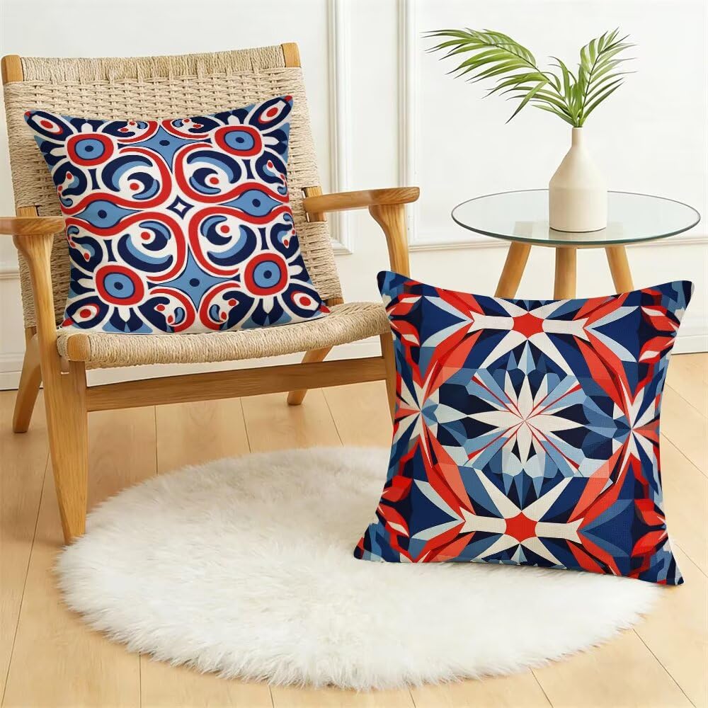 Federe Cuscini da Esterno Impermeabili 65x65 Blu e Arancione Copri Cuscini per Divano Moderno Federa Cuscino Autunno Decorativi Copricuscini per Divano Giardino Patio Soggiorno Set di 2 (IU371)