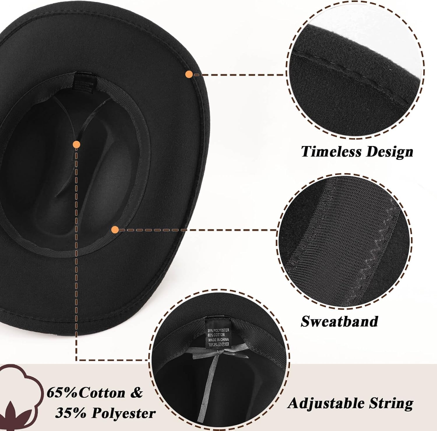 DRESHOW Western Cowboy Hat for Women and Men Wide Brim Glitter Cowboy Cowgirl Hat with Rhinestone Felt Fedora Hats - Image 6