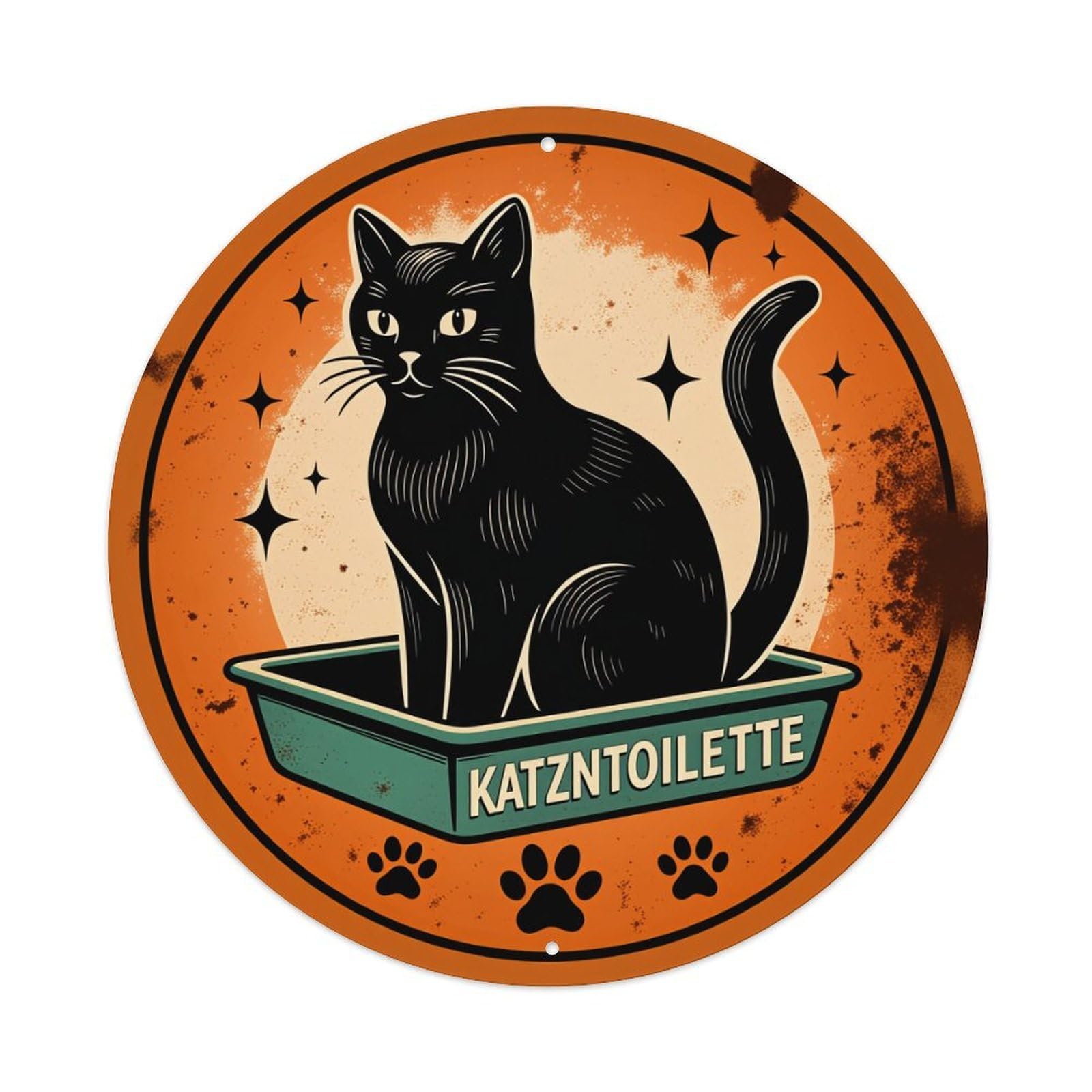 Black Cat In Tray With Stars Metal Tin Sign Plaque