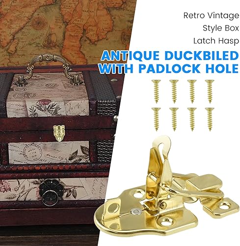 Miniatura 5 de SDTC Tech Paquete de 2 cajas de estilo retro dorado con cierre de palanca, de metal antiguo, con agujero para candado para joyero, gabinete, caja de