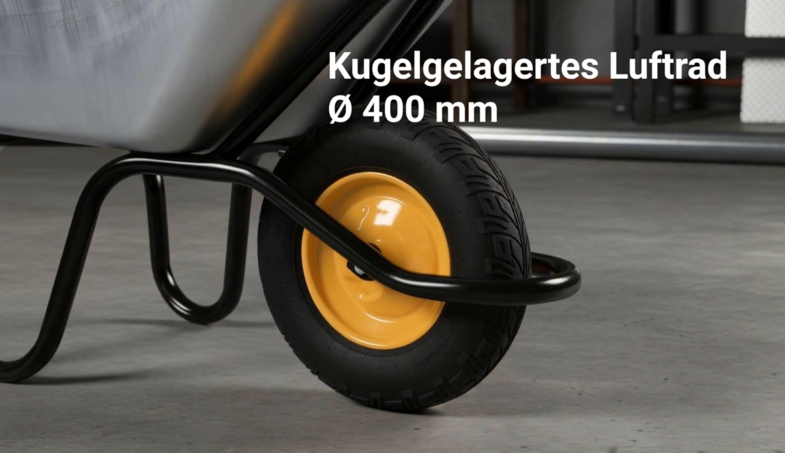 HAEMMERLIN BAU Plus 120 Profi Schubkarre 120L, verzinkt, 250kg Tragkraft, Bauschubkarre, kugelgelagertes Luftrad Ø 400 mm, Alpha-Stahlgestell, ergonomische Softgriffe