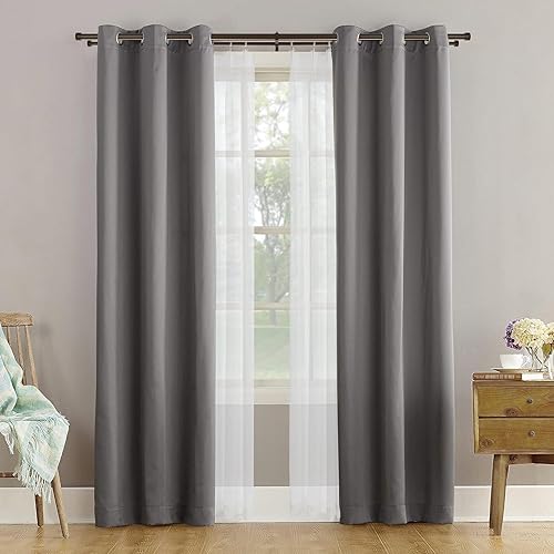 Miniatura 5 de Lwiiom Barras de cortina dobles con tapa de aluminio y soportes envolventes completos, barra delantera de 1 pulgada y barra trasera de 58 pulgadas,