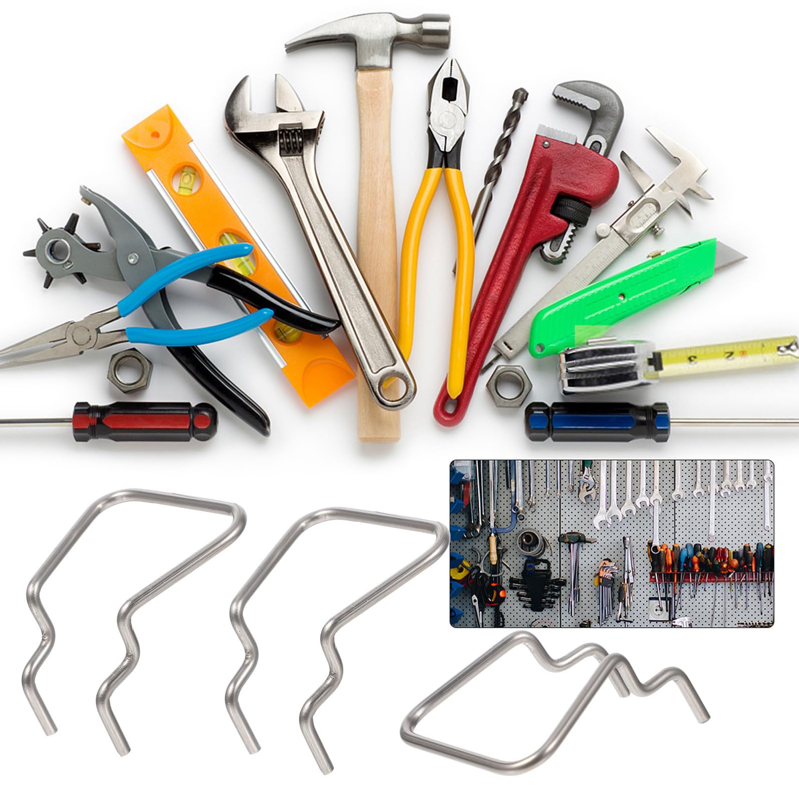 iplusmile Gancio per Pannello Forato in Acciaio Inox, 12 Pezzi, Argento | Banco Lavoro e Stoccaggio, Accessorio per Griglia a Parete, Supporto per Utensili