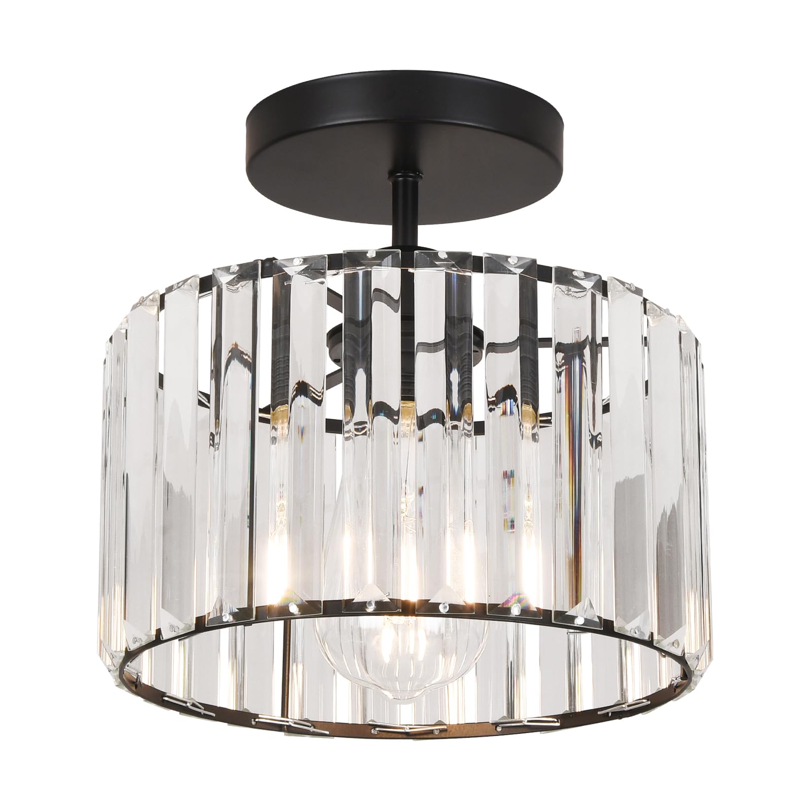 ZYDTRIP Crystal Ceiling Light Fixture Semi Flush Mount Ceiling Lamp Modern Black Crystal Chandelier for Living Room Hallway Dining Room Kitchen