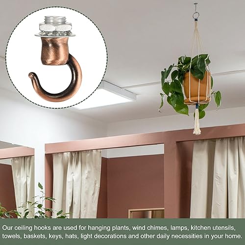 Miniatura 5 de YOKIVE 2 ganchos de techo de aleación, colgantes para colgar lámparas de araña, ideales para cocina, hogar (bronce rojo, 0.87 x 1.1 pulgadas)