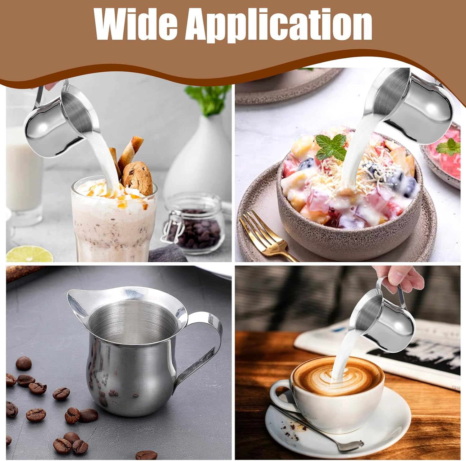 8 Pack 3 oz Creamer Pitcher - Stainless Steel Bell Creamers, Mini Creamer Dispenser with Pouring Spout for Serving Milk, Coffee Cream, Maple Syrup, Espresso Machine for Restaurant, Cafes