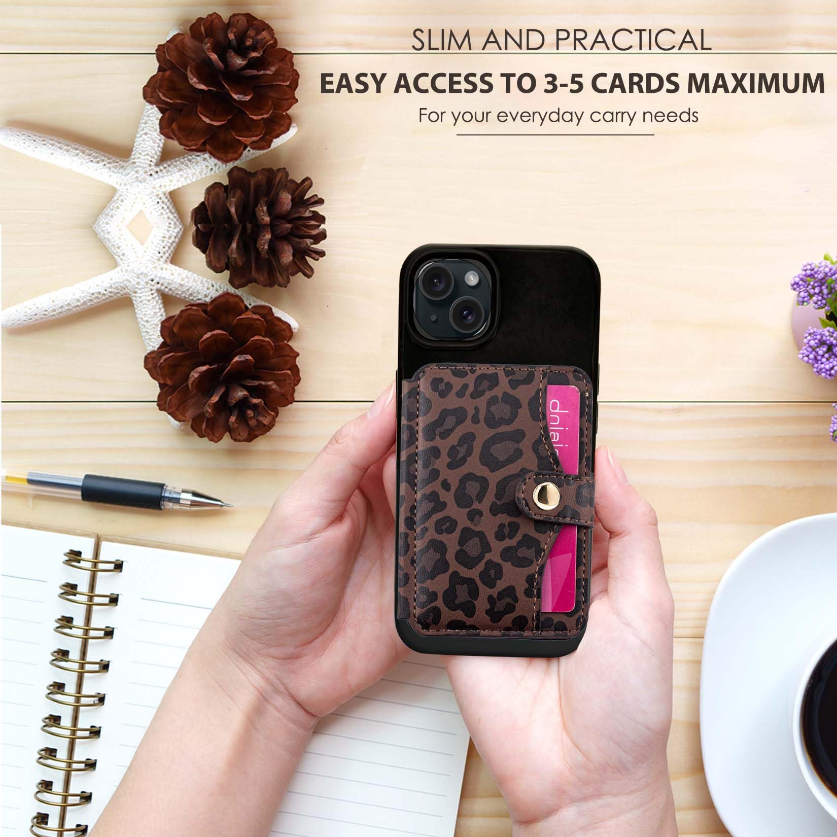 M-Plateau Credit Card Holder for Cell PhoneWith Slim 3M Adhesive Card Holder for Phone Case for iPhone 12& iPhone 13 Pro Max 6.1 Inches/One Plus 10T/Samsung Galaxy Most Smartphones (Leopard Print)