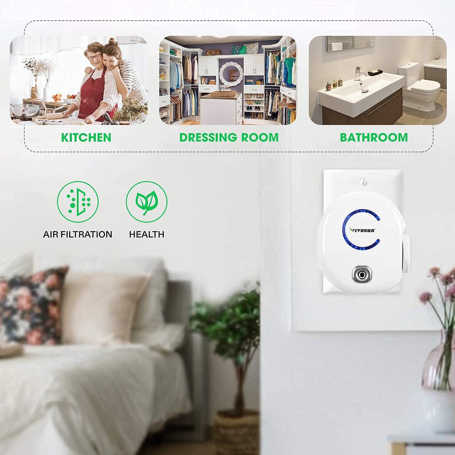 VIVOSUN 2-Pack Plug-in Mini Ionic Air Ozone Generator Adjustable Efficiency 10-50 mg/h