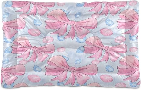 Pink Bow Egg Crate Pet Bed, Portable Washable Dog Cat Mat, Soft Comfortable Pet Mattress with Non-Slip Bottom for Dogs Cats Sleeping, 24 x 18 Inch Pink Bow Egg Crate Pet Bed, Portable Washable Dog Cat Mat, Soft Comfortable Pet Mattress with Non-Slip Bottom for Dogs Cats Sleeping, 24 x 18 Inch