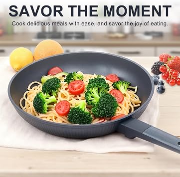 Small Saucepan with Lid (Black Stripes, 5-pcs 28cm) | Fit For Stovetops & Induction | Non-Stick Frying Set | Ceramic Coated | PFOA PTFE Free