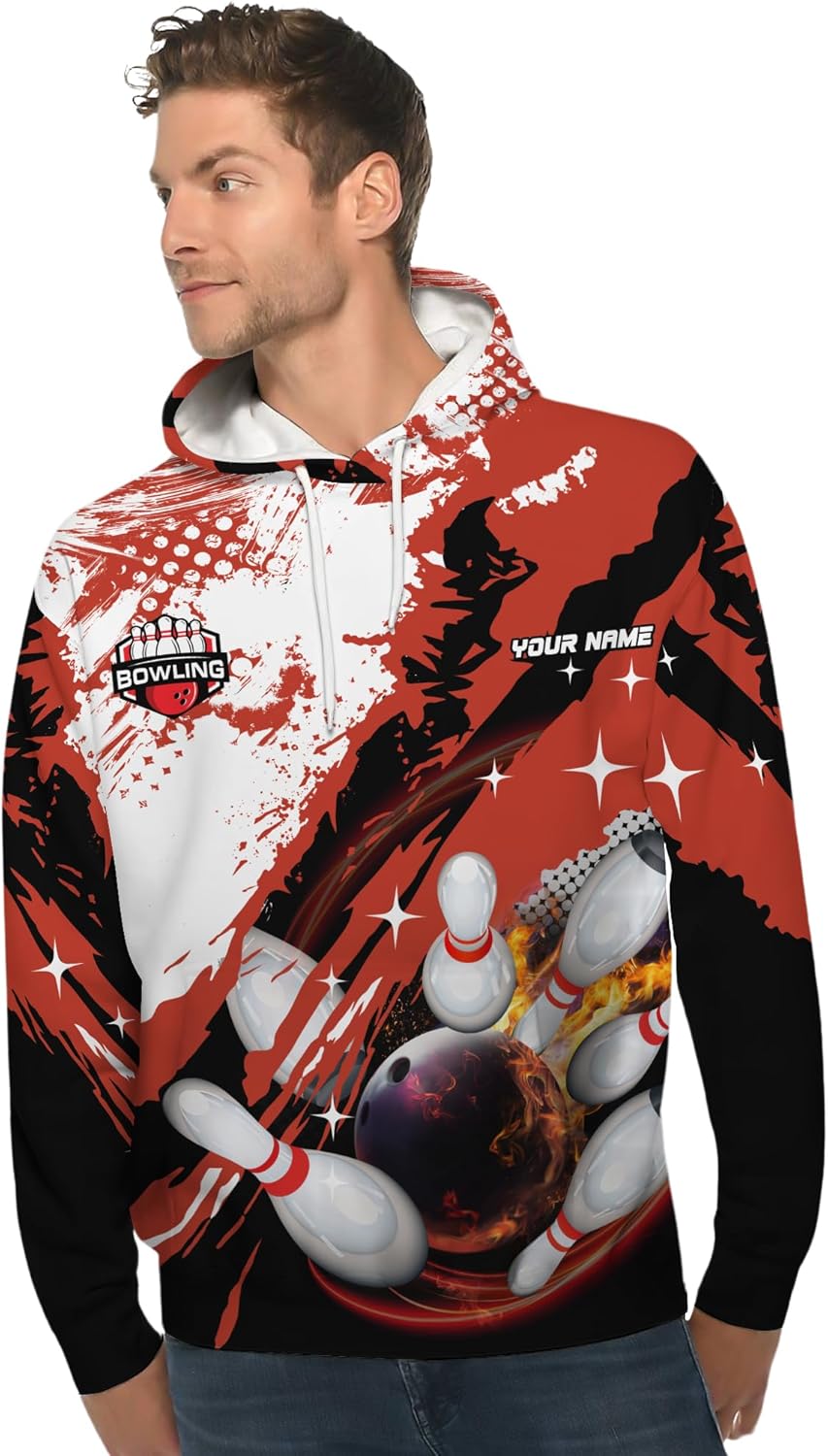 Unisex Bowling Hoodie Custom Bowling Ball Meteorite Long Sleeve Shirt For Bowling Team Print Bowling Theme Clothes