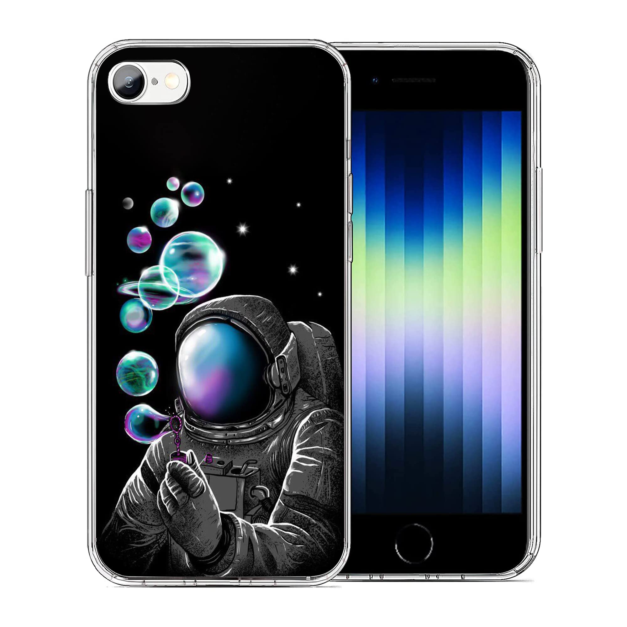 SIJGKU210 Compatible for iPhone 7 Case iPhone 8 Case iPhone SE Case, Fantasy Astronaut Planet Bubble Slim Soft TPU Shockproof Case