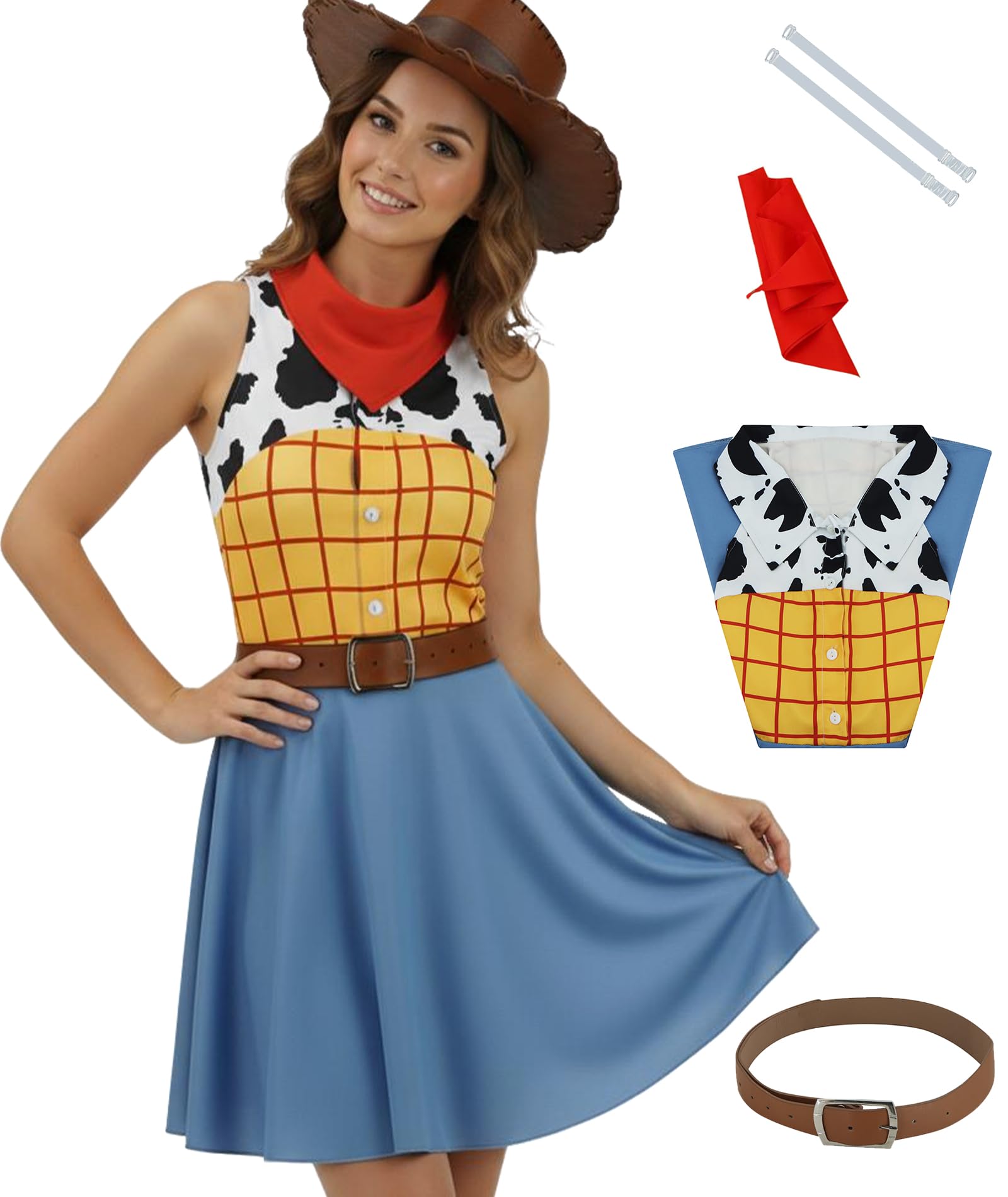 AYYOHON Western Cowboy Costume For Women Cowgirl Dress Adult Retro Skirt Halloween Fancy Dress 2XL