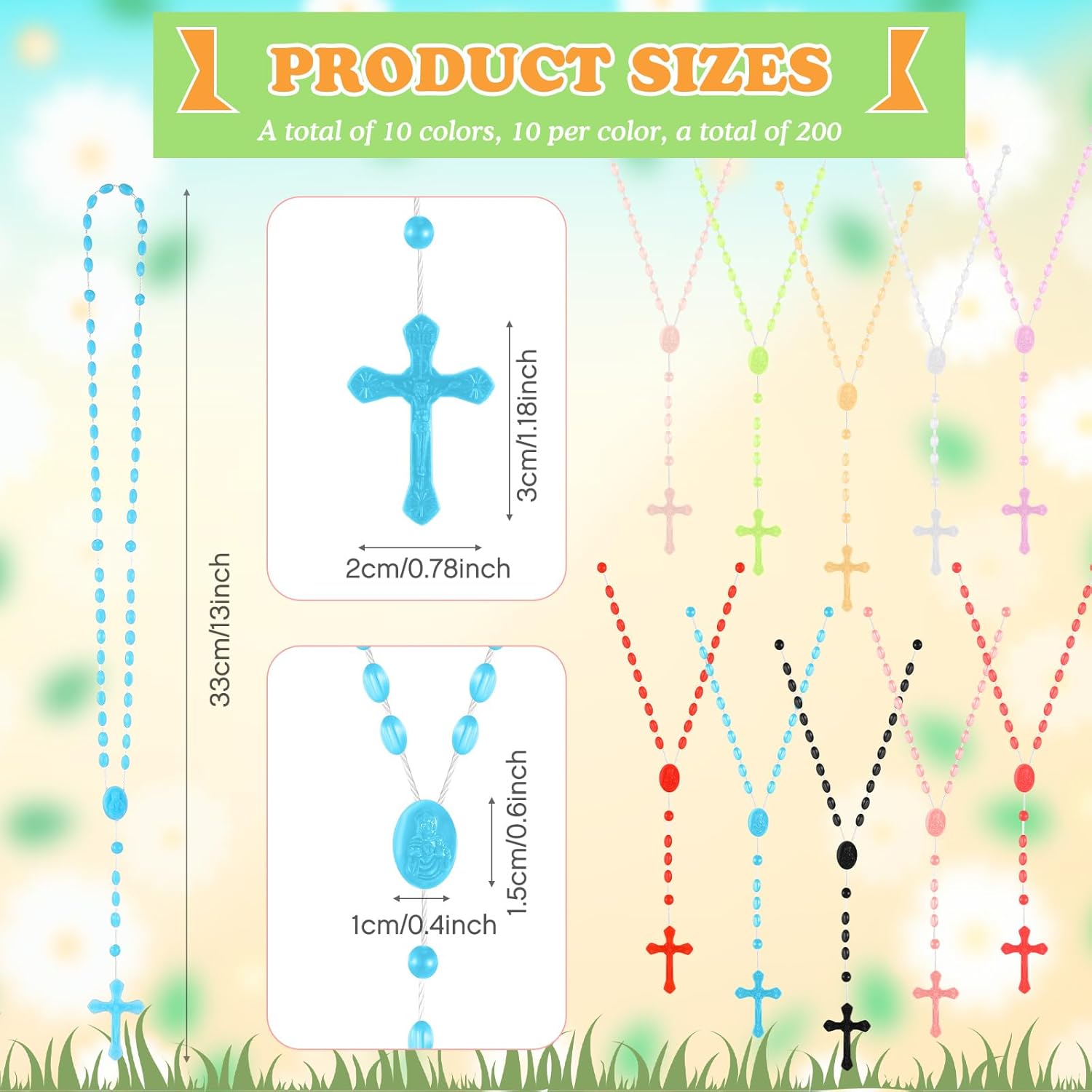 Meooeck 100/200/300 Pack Plastic Rosary Cross Necklaces Bulk Catholic Prayer Bead for Church Welcome Gifts Religious Party Favor