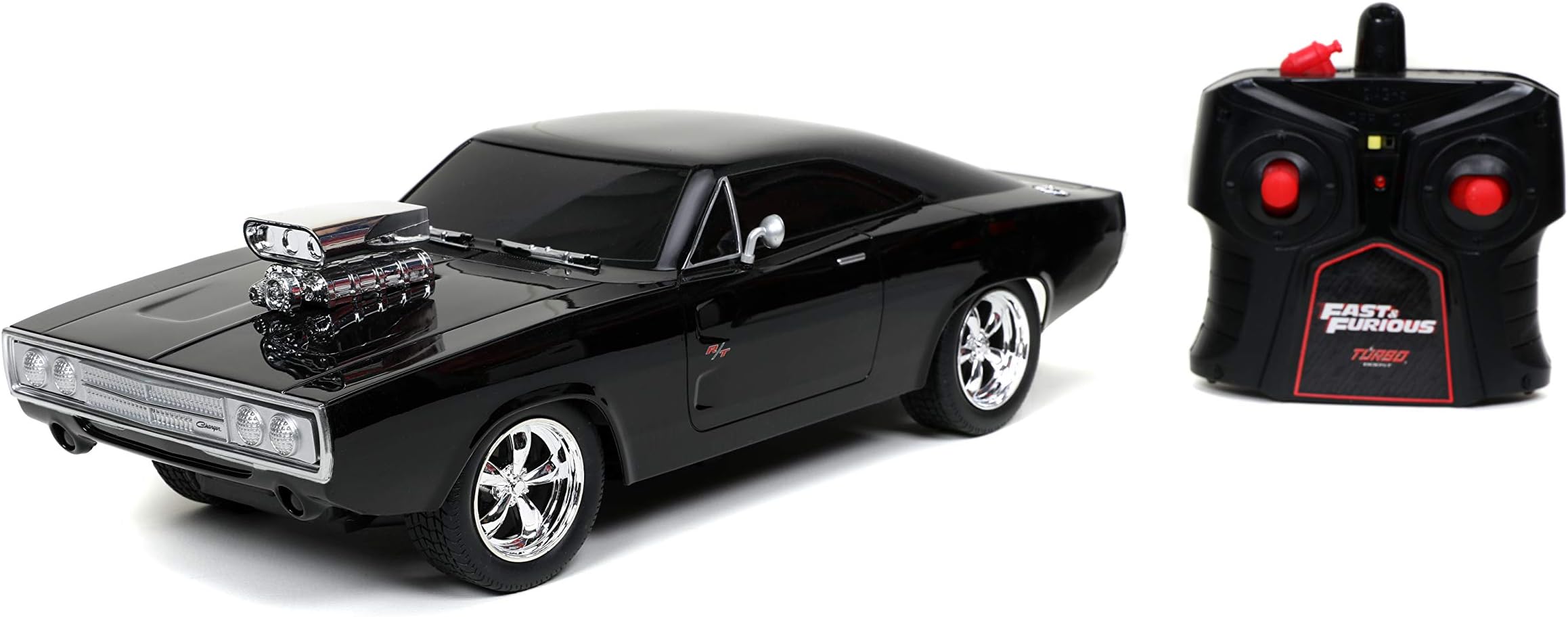 Jada Toys Fast & Furious 1:16 1970 Dodge Charger RT Remote Control Car 2.4 GHz Black, Toys for Kids and Adults, glossy black (97584)