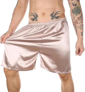Pijamas de Seda de imitación para Hombre Pantalones de casa de Color sólido Pantalones Cortos Transpirables y cómodos Pantalones de 5 Puntos-Rosa Plateado-XL