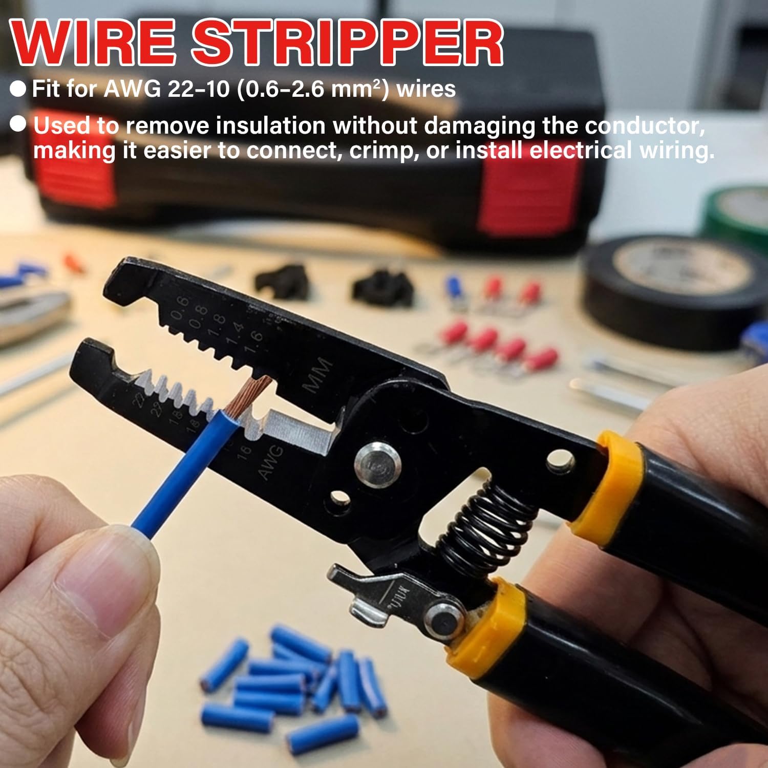 Ratcheting Crimping Tool with Wire Stripper, 6 Quick Exchange Jaw Wire Crimpers for Heat Shrink, Open Barrel, Insulated and Non-Insulated Ferrules AWG 22-8