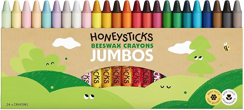 Honeysticks Jumbo Crayons 24 Pack - Non Toxic Crayons - 100% Pure Beeswax and Food Grade Colors - 24 Bright Colors - Large, Easy to Hold and Use - Preschool Art Supplies for Toddlers/Kids 3-5, 4-8