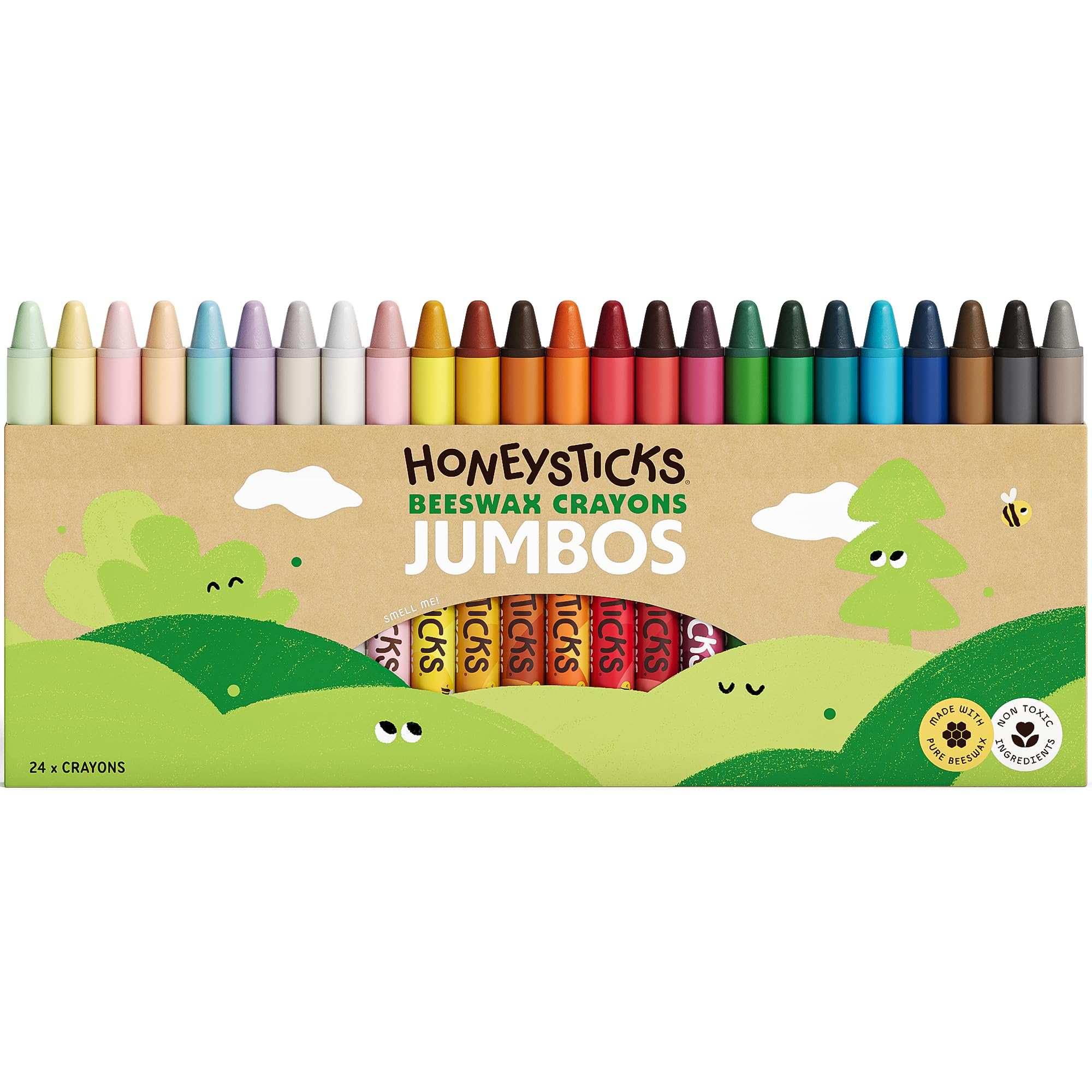 Honeysticks Jumbo Wax Crayons (Pack of 24) - Non-Toxic, Environmentally Friendly Colouring Pencils Made of Pure Beeswax, Wax Crayons Children, Colouring Pencils from 3 Years, Wax Crayons, Large, Easy
