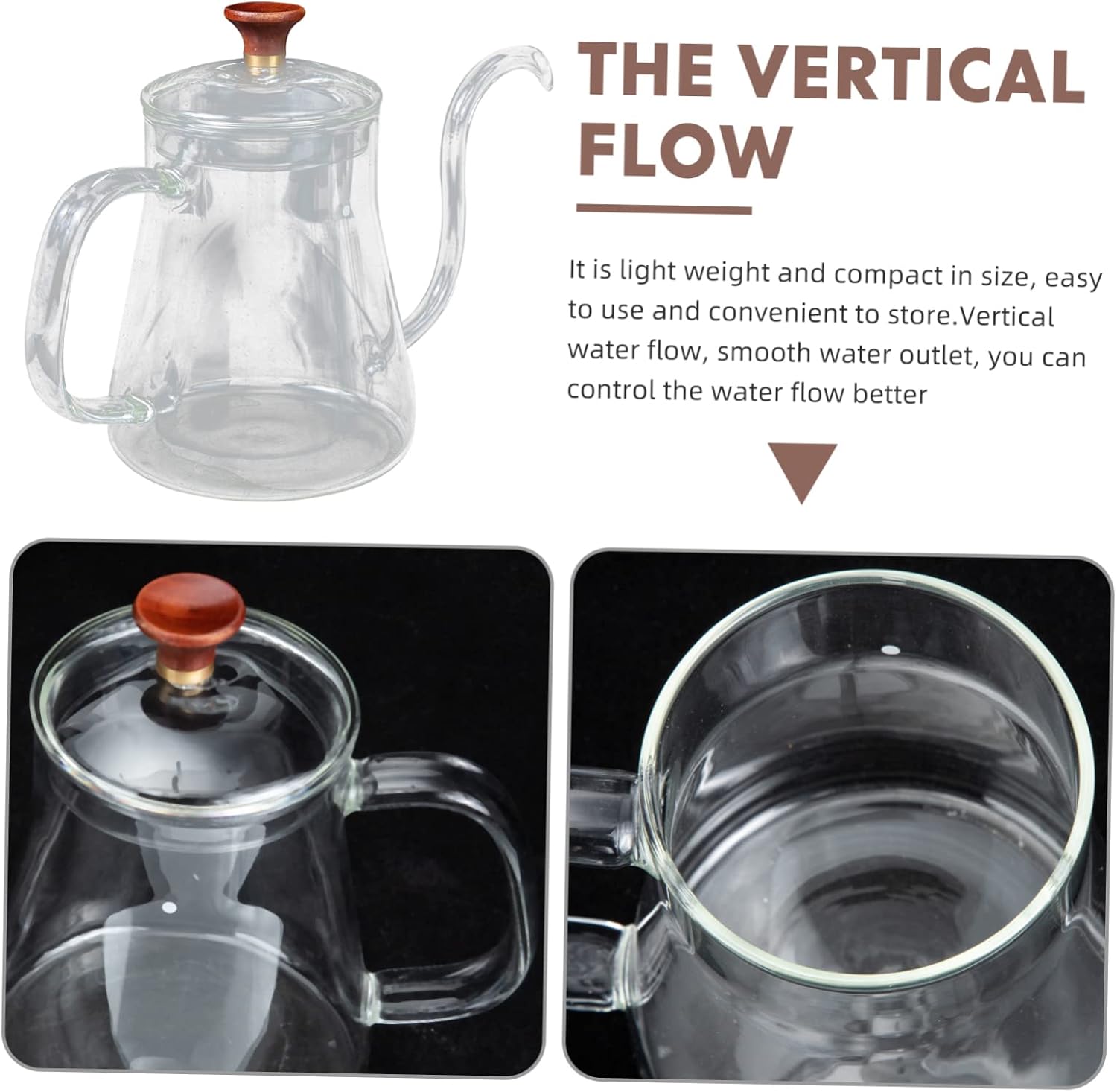 Cabilock Transparent Glass Coffee Pot Narrow Long Spout Hand Brewing Kettle for Office Home Use Lightweight Compact Multi Functional Drip Coffee Maker with Smooth Vertical Water Flow